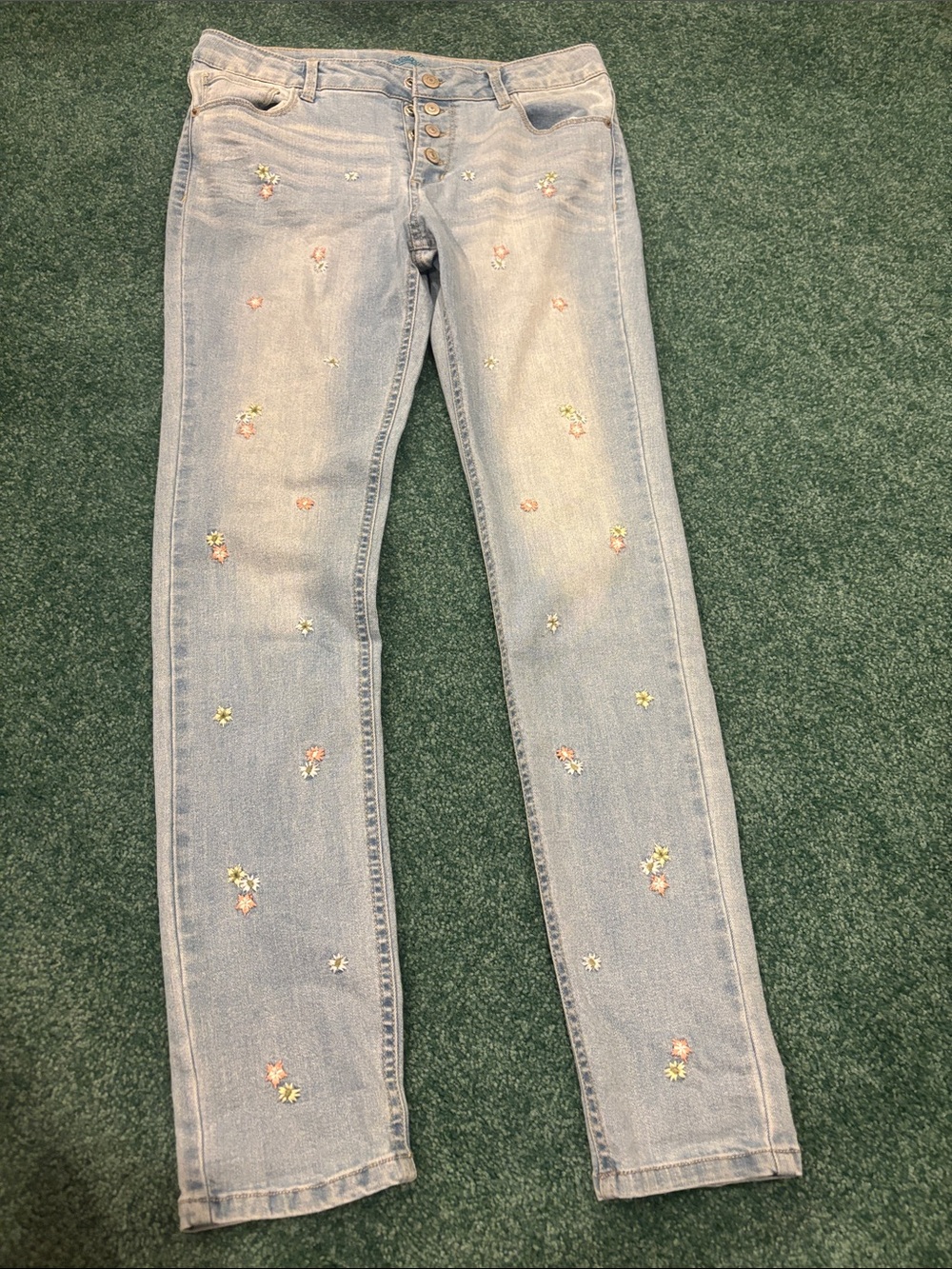 Thereabouts Girls Floral Embroidered Light Wash‎ Skinny Jeans Size 16